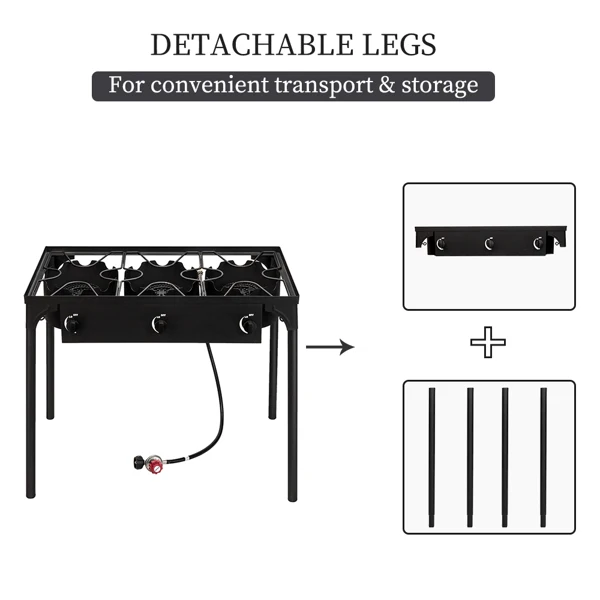 Outdoor Camp Stove High Pressure Propane Gas Cooker Portable Cast Iron Patio Cooking Burner (Three Burner 225000-BTU) view 3