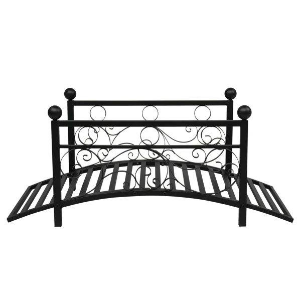 102*51*43cm Garden With Round Iron Ball Flat Top Handrail Garden Iron Bridge Black view 2