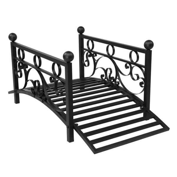 102*51*43cm Garden With Round Iron Ball Flat Top Handrail Garden Iron Bridge Black view 4