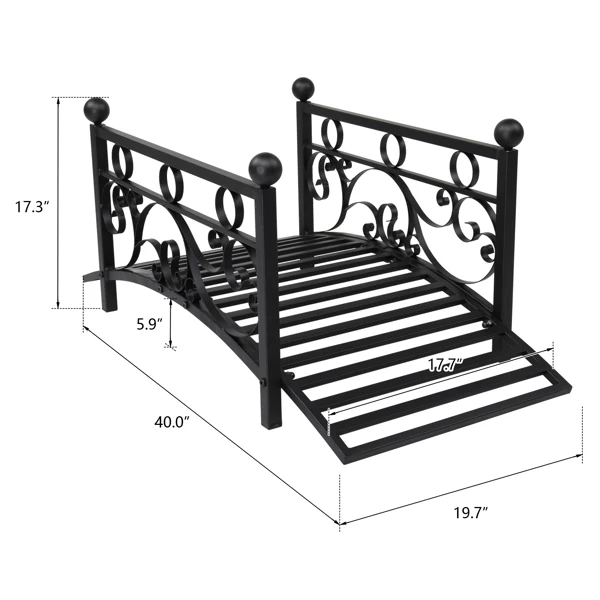 102*51*43cm Garden With Round Iron Ball Flat Top Handrail Garden Iron Bridge Black view 5