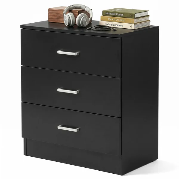 3-Drawer Chest with Textured Finish Drawer Dresser 22.05*12.99*25.98in Black view 4