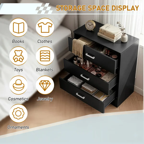 3-Drawer Chest with Textured Finish Drawer Dresser 22.05*12.99*25.98in Black view 6