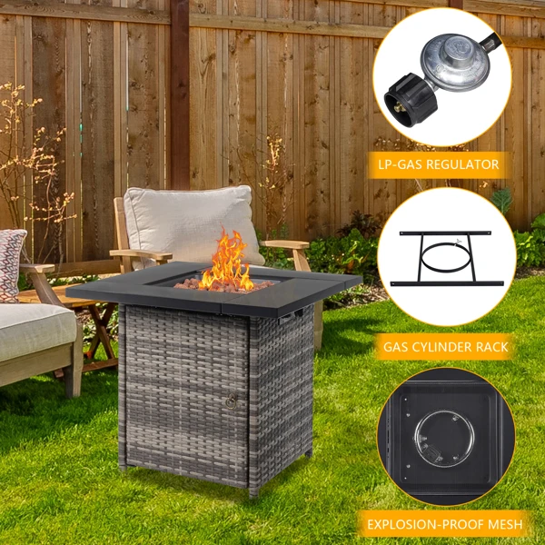 28-Inch Fire Table, 50000 BTU Gas Firepit with Volcanic Stone Black view 6