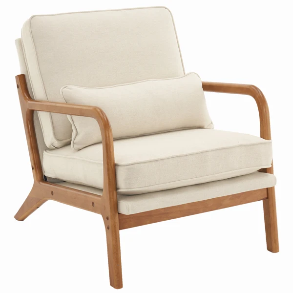 Oak Armrest Oak Upholstered Single Lounge Chair Indoor Lounge Chair Off-White view 2