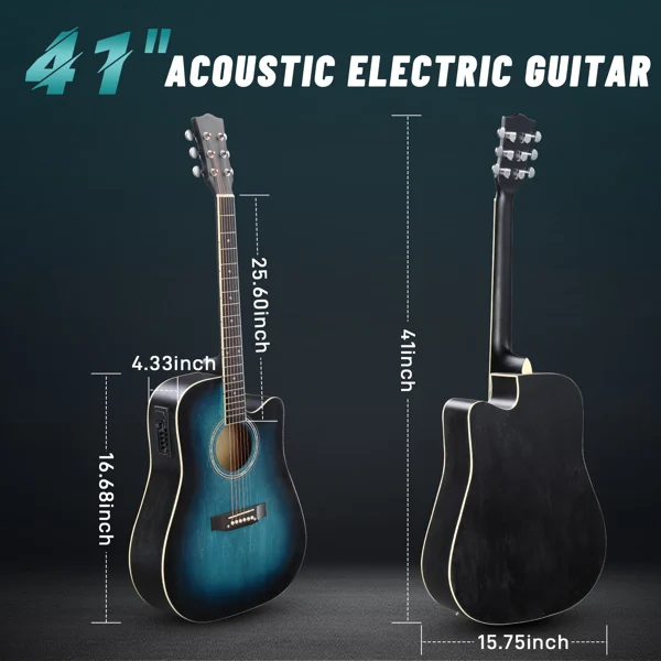 KMA101 41-inch basswood top matte binding folk guitar, equipped with 10W amplifier, gig bag, tuner and other accessories, blue rubbed view 3
