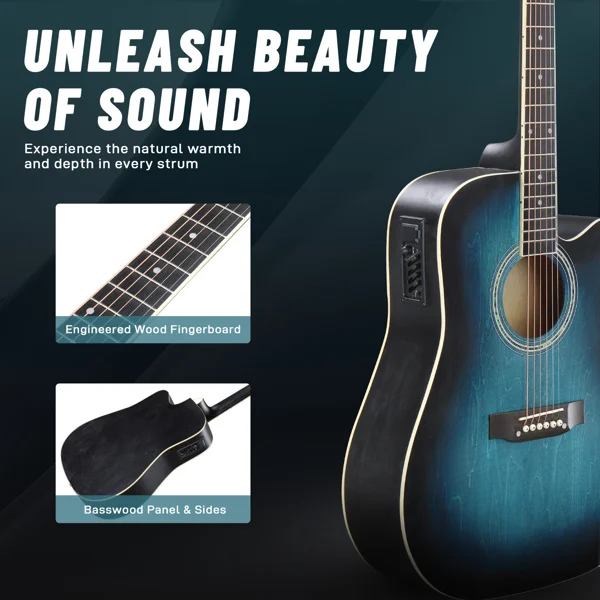 KMA101 41-inch basswood top matte binding folk guitar, equipped with 10W amplifier, gig bag, tuner and other accessories, blue rubbed view 5