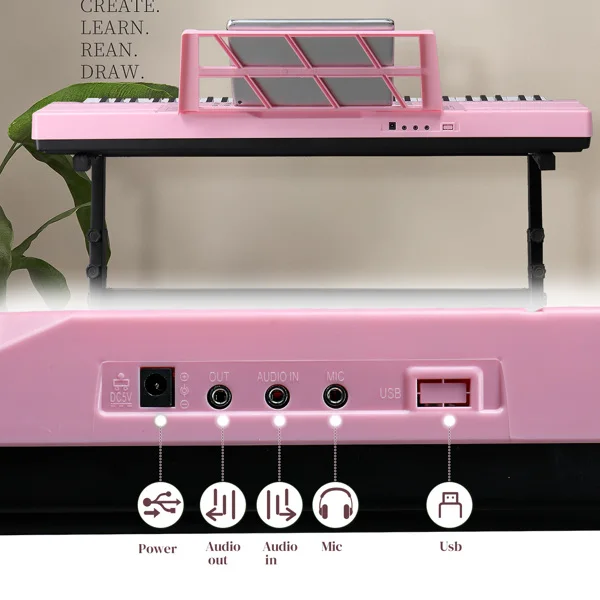 GEP-110 61 Key Lighting Keyboard with Piano Stand, Piano Bench, Built In Speakers, Headphone, Microphone, Music Rest, LED Screen, 3 Teaching Modes for Beginners view 3