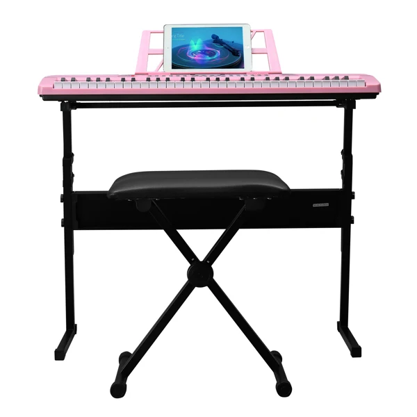 GEP-110 61 Key Lighting Keyboard with Piano Stand, Piano Bench, Built In Speakers, Headphone, Microphone, Music Rest, LED Screen, 3 Teaching Modes for Beginners view 6