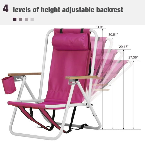 1 PC Barbie Pink Folding Beach Chair, 7.9 Inch Seat Height, 17.7 Inch Wide, 17.3 Inch Deep, Steel Tube Frame with Oxford Fabric, 120kg Load Capacity view 5