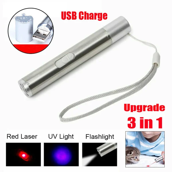 3 in1 1mw USB Rechargeable Pet Toy Pen Flashlight Red laser Beam UV Light 3-Modes Lamp (US Logistics For USPS/DHL/Fedex/UPS. No designated logistics accepted,TK/TMEU only For self-pickup) view 4