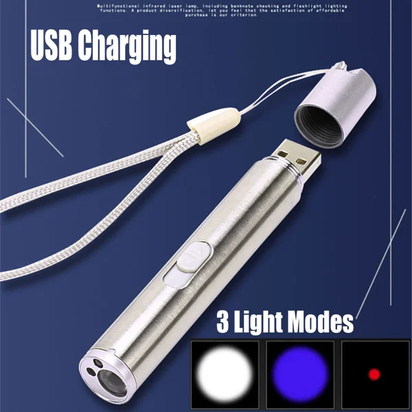 3 in1 1mw USB Rechargeable Pet Toy Pen Flashlight Red laser Beam UV Light 3-Modes Lamp (US Logistics For USPS/DHL/Fedex/UPS. No designated logistics accepted,TK/TMEU only For self-pickup) view 6