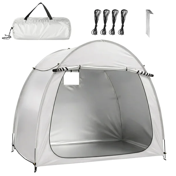 6.8x4.9FT Light Gray Arched Bicycle Storage Shed, 210D PU Silver Coated Oxford, Black Fiberglass Rod Frame, Front&Side Dual Doors, Inner Storage Bag & Portable Carry Bag