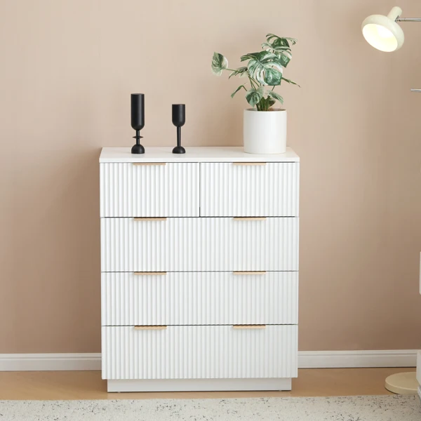 White P2 Particle Board and Density Board 724194cm Wavy Pattern Drawer Front Four-Level Five-Drawer Cabinet