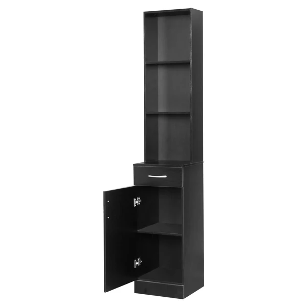 MDF With Triamine One Door One Drawer Three Compartments High Cabinet Bathroom Wall Cabinet Black view 3
