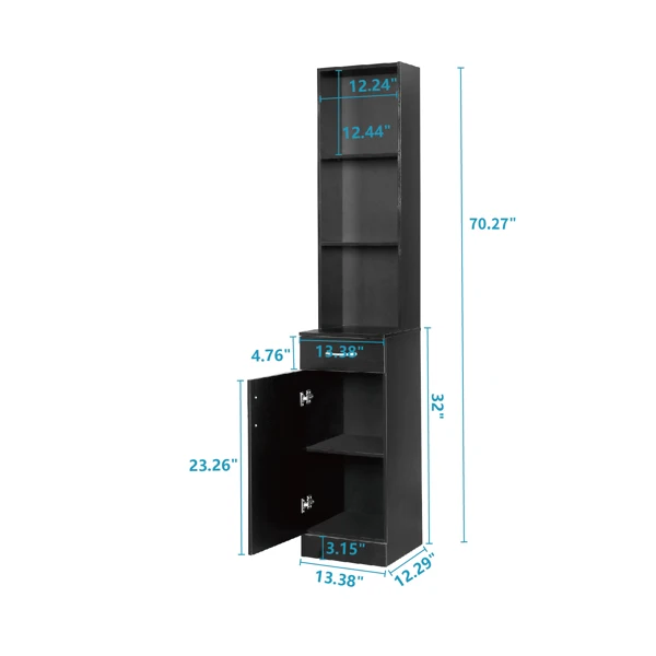 MDF With Triamine One Door One Drawer Three Compartments High Cabinet Bathroom Wall Cabinet Black view 4