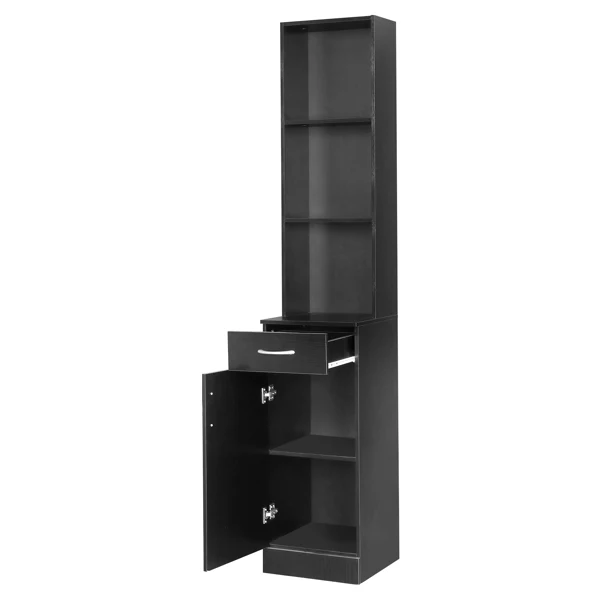 MDF With Triamine One Door One Drawer Three Compartments High Cabinet Bathroom Wall Cabinet Black view 5
