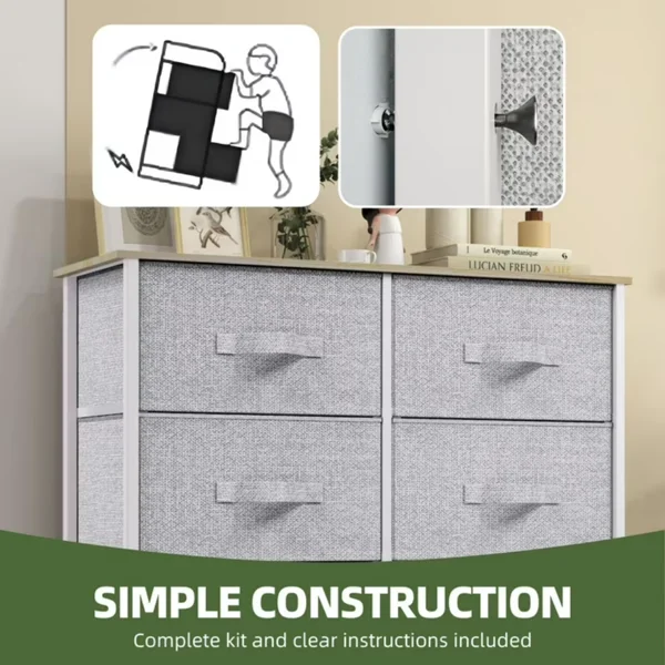 8 Drawers Dresser Chest of Drawers for Fabric Storage Dressers for Living Room Light Gray view 3