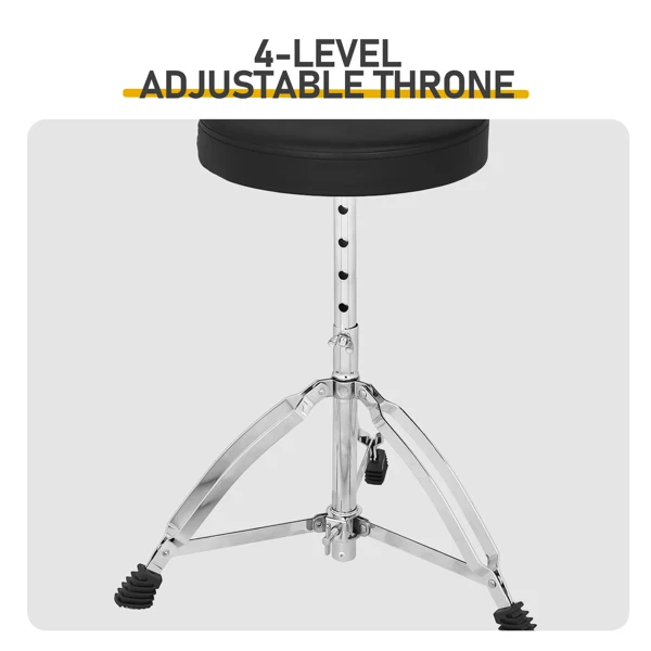 Full Size Adult Drum Set 5-Piece Champagne with Bass Drum, two Tom Drum, Snare Drum, Floor Tom, 16" Ride Cymbal, 14" Hi-hat Cymbals, Stool, Drum Pedal, Sticks view 2