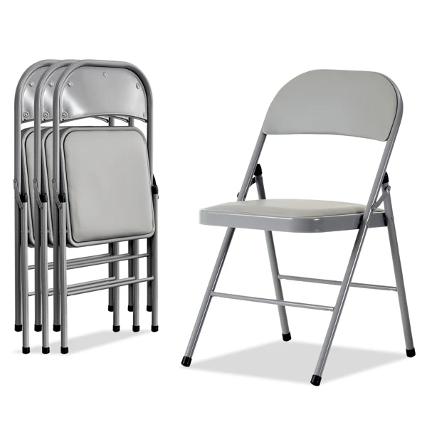 4pcs Elegant Foldable Iron & PVC Chairs for Convention & Exhibition Gray view 3