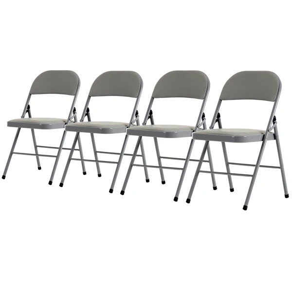 4pcs Elegant Foldable Iron & PVC Chairs for Convention & Exhibition Gray view 5