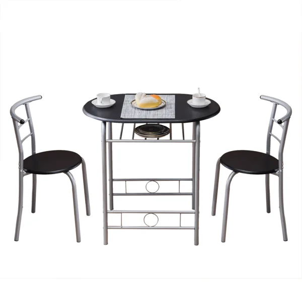 [Same Code:67657426]PVC Breakfast Table (One Table and Two Chairs) Black