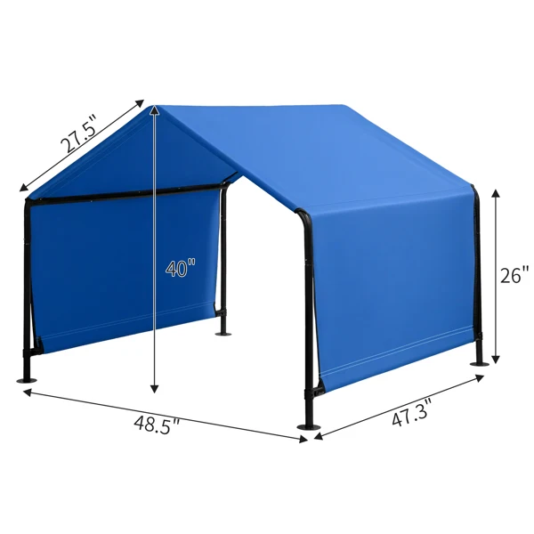 4*4*3.3FT Black Iron Pipe PVC Coated Polyester Tarpaulin Waterproof and UV-resistant Blue Pet Tent. Tarpaulin bottom is sewn together; top has Velcro closure view 6