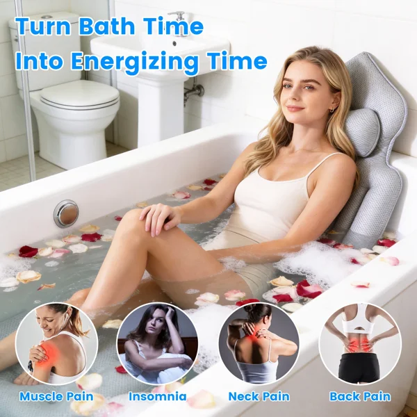 Full Body Bathtub Cushion with Detachable Lumbar Pillow, 4D Honeycomb Mesh Non-Slip Bath Mat with 192 Suction Cups, Machine Washable Soft Bath Pillow for Spa Soaking view 4