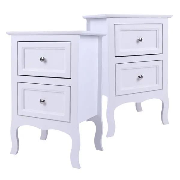 2pcs Country Style Two-Tier Night Tables Large Size White view 2