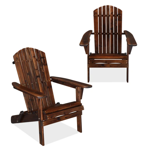 Folding Wooden Adirondack Lounger Chair with Natural Finish view 2