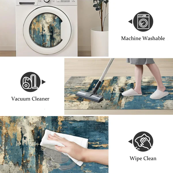 Three-piece kitchen rug set, non-slip and washable, abstract pattern kitchen hallway rug, soft and comfortable, suitable for sinks, floors, entrances, hallways and bathrooms. view 2