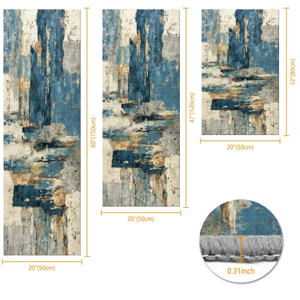 Three-piece kitchen rug set, non-slip and washable, abstract pattern kitchen hallway rug, soft and comfortable, suitable for sinks, floors, entrances, hallways and bathrooms. view 3