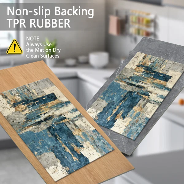 Three-piece kitchen rug set, non-slip and washable, abstract pattern kitchen hallway rug, soft and comfortable, suitable for sinks, floors, entrances, hallways and bathrooms. view 4