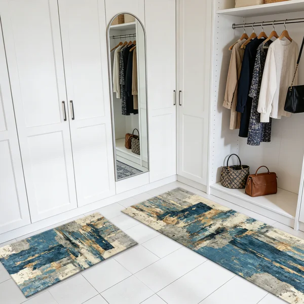 Three-piece kitchen rug set, non-slip and washable, abstract pattern kitchen hallway rug, soft and comfortable, suitable for sinks, floors, entrances, hallways and bathrooms. view 6
