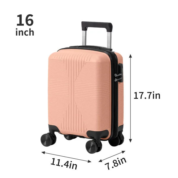 Non-TSA customs lock four-in-one PP trolley suitcase, available in 16in, 20in, 24in, and 28in sizes, in pink view 5