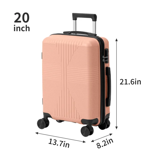 Non-TSA customs lock four-in-one PP trolley suitcase, available in 16in, 20in, 24in, and 28in sizes, in pink view 6