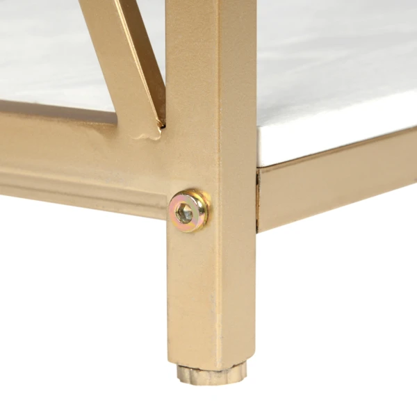 2-Tier Console Table, Gold Sofa Entry Table with White Top and Gold Metal Frame for Home view 3