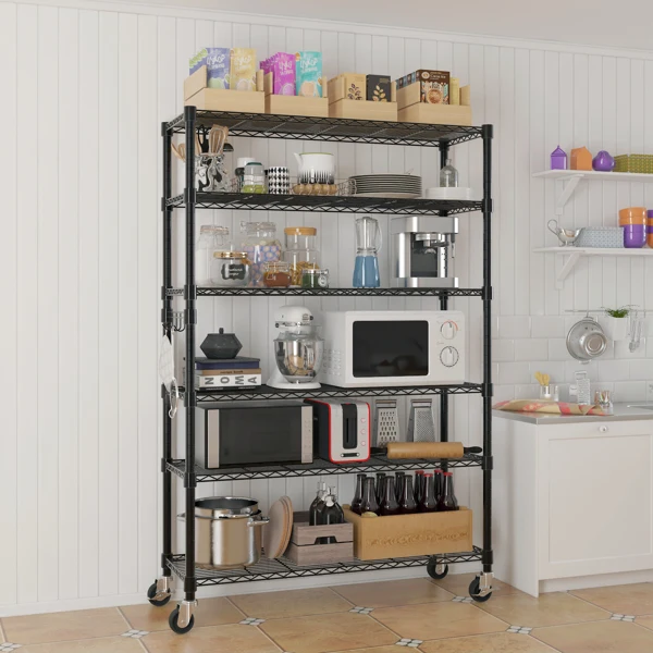 6-Tier disassembly and free assembly NSF-Certified Steel Wire Shelving with Wheels view 3