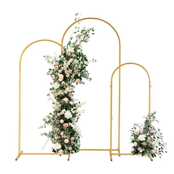 (5.9ft+4.9ft+3.9ft) Three-Piece Set Wedding Arc Top Iron Art Wedding Iron Arch Gold view 2