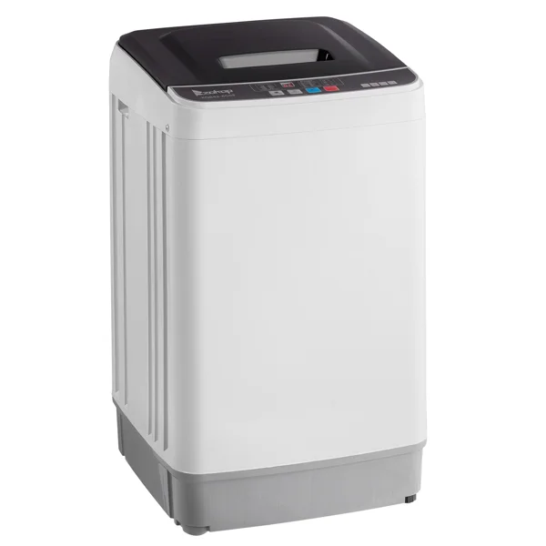 Full-Automatic Washing Machine Top Load Portable Compact Laundry Washer Spin with Drain Pump,10 programs 8 Water Level Selections with LED Display 17.8 Lbs Capacity, black view 3