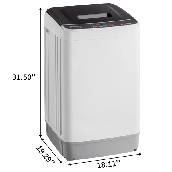 Full-Automatic Washing Machine Top Load Portable Compact Laundry Washer Spin with Drain Pump,10 programs 8 Water Level Selections with LED Display 17.8 Lbs Capacity, black view 5