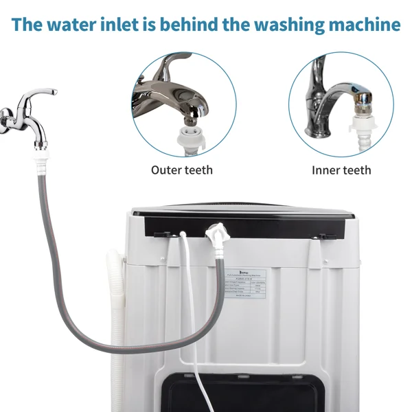 Full-Automatic Washing Machine Top Load Portable Compact Laundry Washer Spin with Drain Pump,10 programs 8 Water Level Selections with LED Display 17.8 Lbs Capacity, black view 6