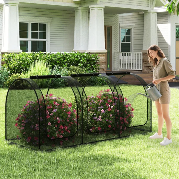 Green 108"x48"x47" Garden Crop Cage with High-Density Nylon Mesh, Plant Protection Tent with Zippered Doors for Vegetables & Flowers view 4
