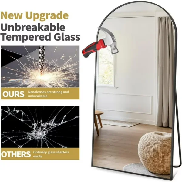 64"x21" Arched Full Length Mirror Freestading Full Body Floor Mirror, Black view 2
