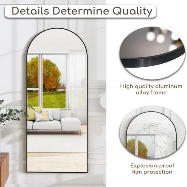 64"x21" Arched Full Length Mirror Freestading Full Body Floor Mirror, Black view 5
