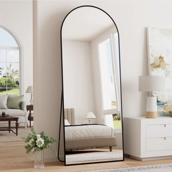 64"x21" Arched Full Length Mirror Freestading Full Body Floor Mirror, Black