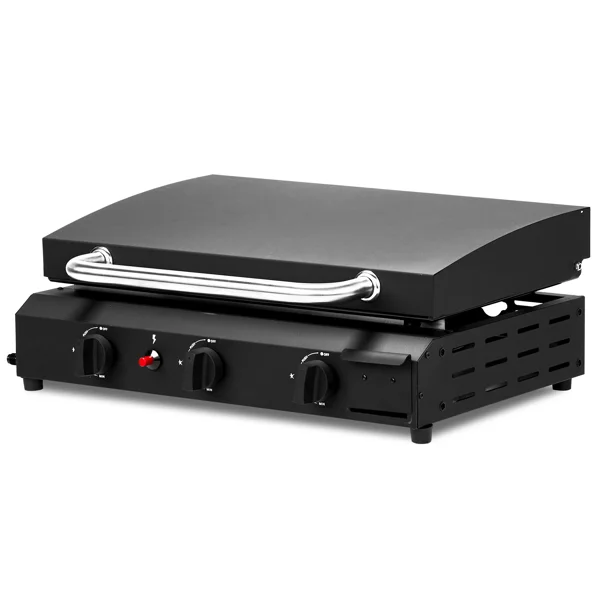 3-Burner Flat Top Gas Griddle Cooking Station with Ceramic Coated Cast Iron Pan, 30,000 BTU Propane Fuelled Griddle Station for Outdoor Barbecue Backyard Cookout view 3