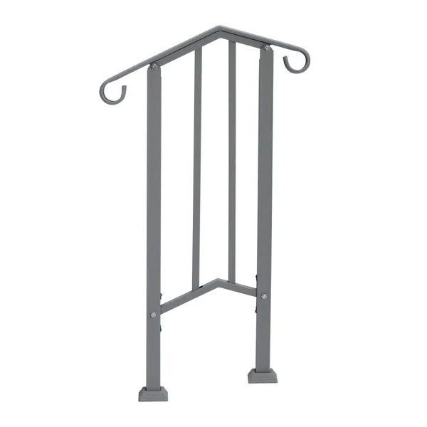 Handrails for Outdoor Steps, Iron Handrail Fits 1 Step, Transitional Handrail with Installation Kit, Silver