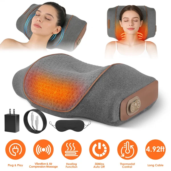 3 in 1 Neck Massager Pillow with Vibration, Air Compression & Heat Therapy, Ergonomic Memory Foam Neck Pillow for Neck & Shoulder Pain Relief view 2
