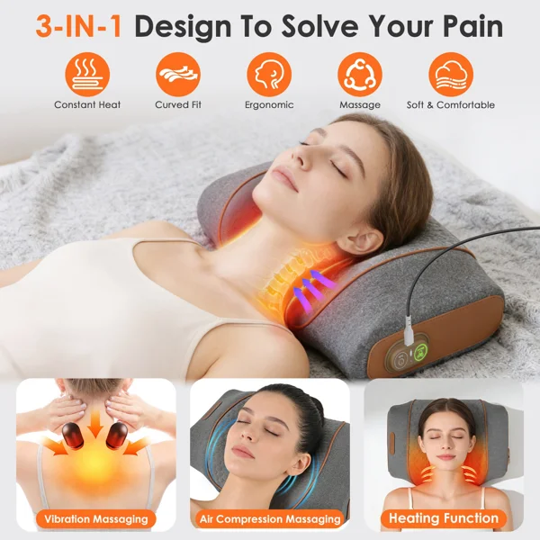 3 in 1 Neck Massager Pillow with Vibration, Air Compression & Heat Therapy, Ergonomic Memory Foam Neck Pillow for Neck & Shoulder Pain Relief view 4