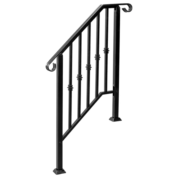 [Same Code:89100953]Matte Black Outdoor 2-Step Iron Handrail